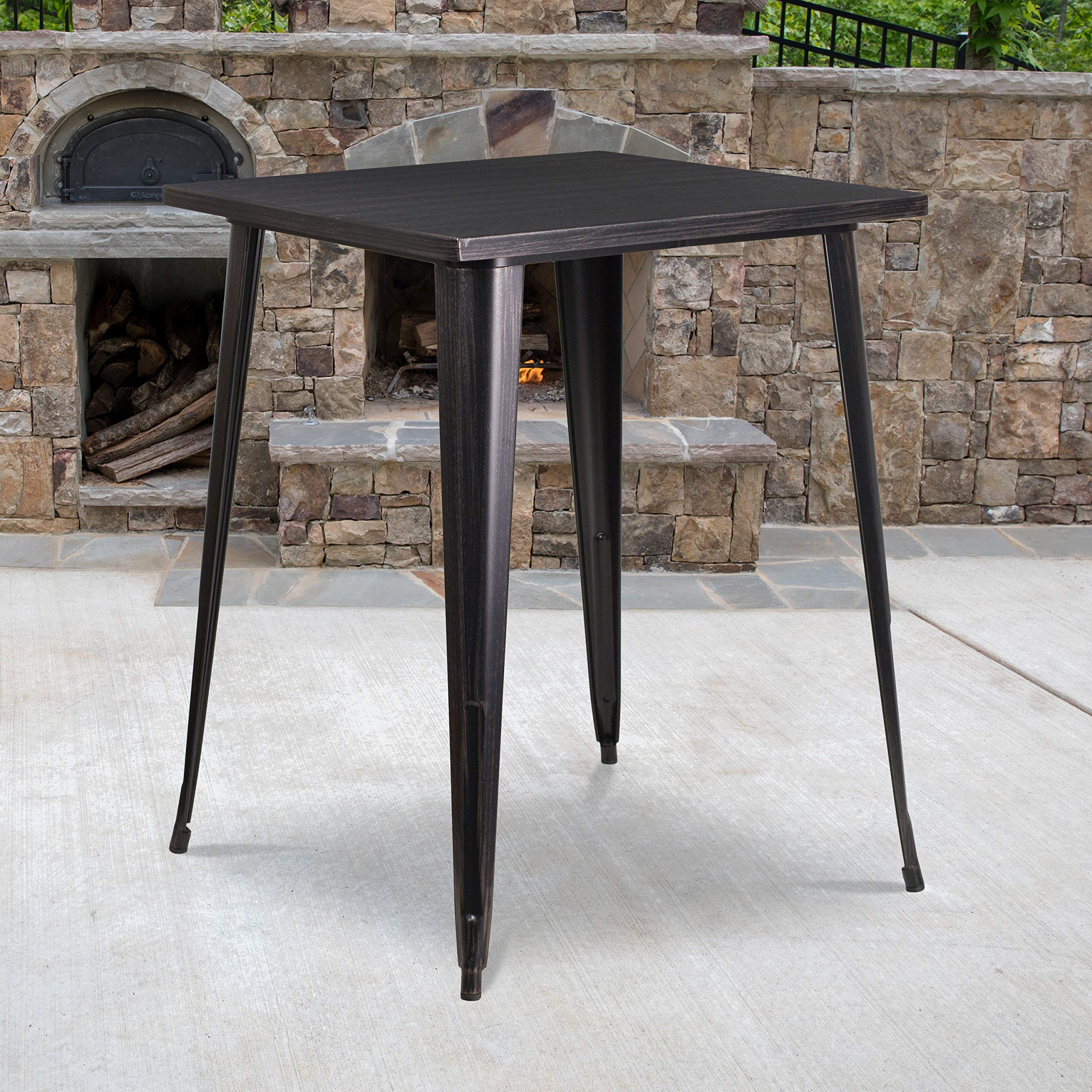 EMMA + OLIVER Commercial Grade 31.5 Square Black-Gold Metal Indoor-Outdoor Bar Height Table