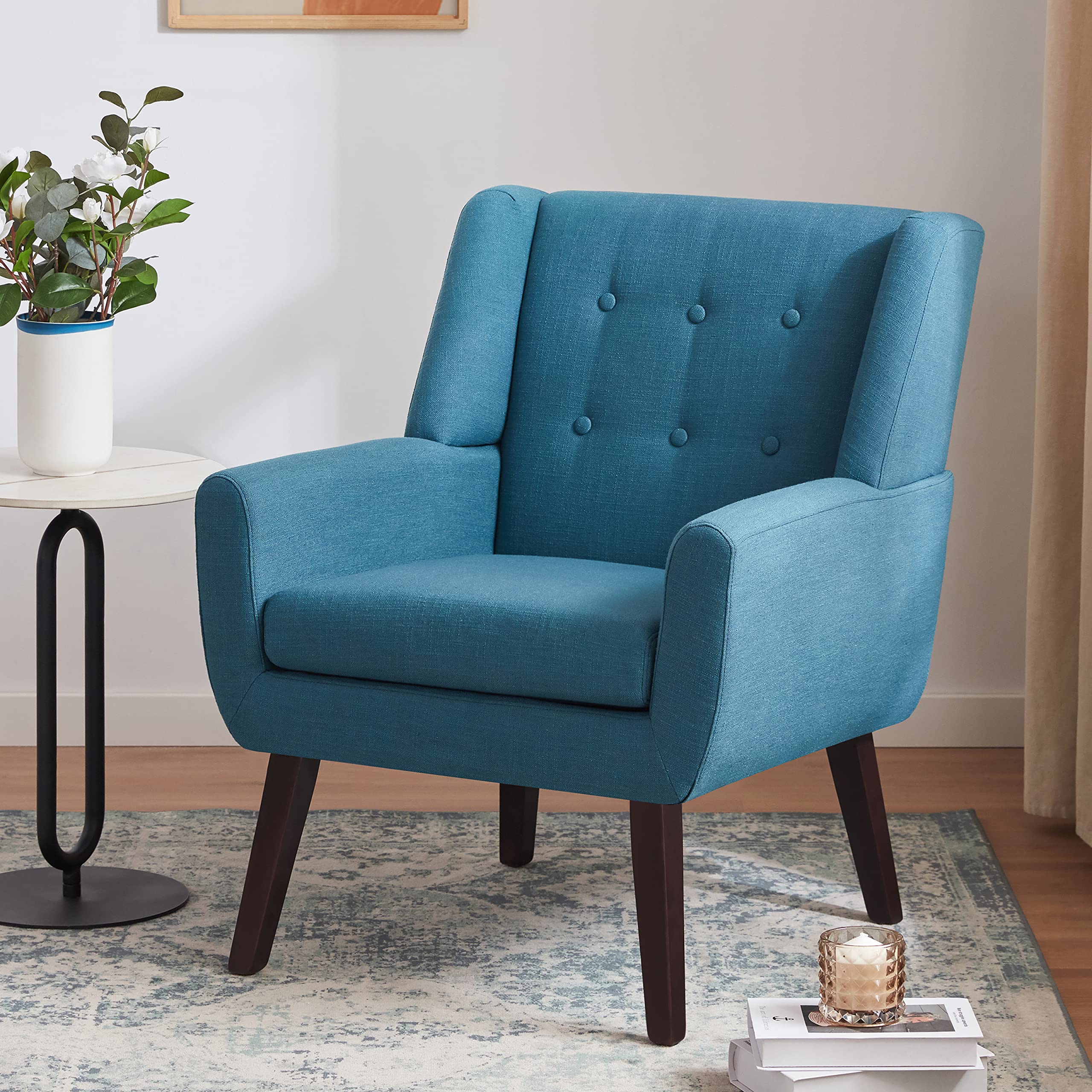 Huimo Button-Tufted Accent Chairs,Upholstered Reading Living Room Chair,Mid Century Modern Chair With Linen Fabric, Club Chair,C