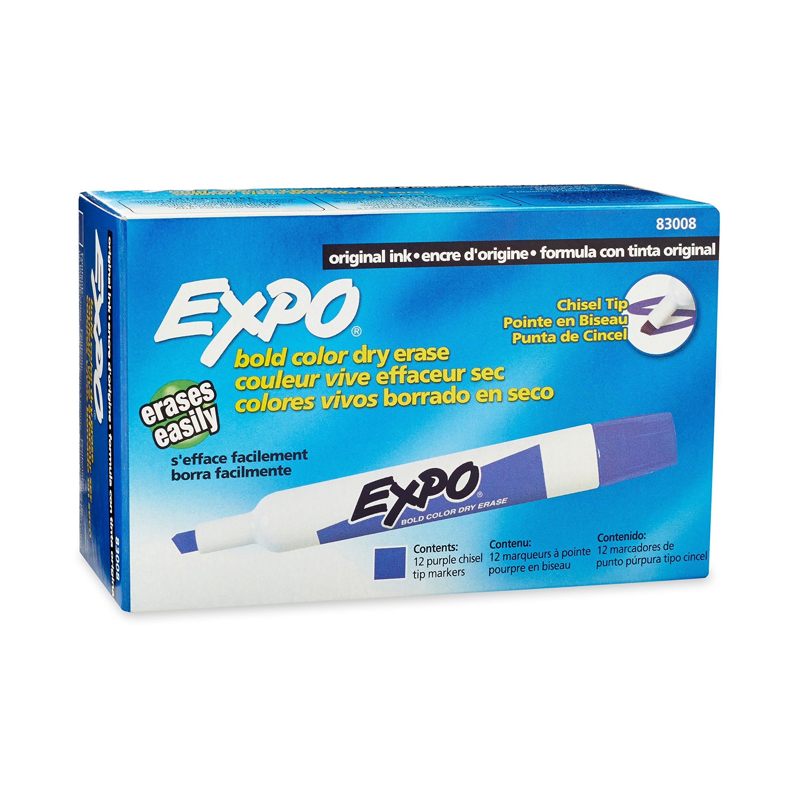 Expo Low-Odor Dry Erase Markers, Chisel Tip, Purple, 12-Count