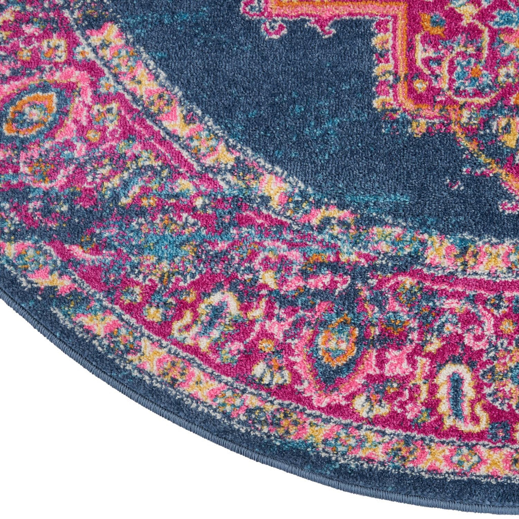 Nourison Passion Blue 4' X Round Area--Rug, Boho, Traditional, Easy--Cleaning, Non Shedding, Bed Room, Living Room, Hallway, (4'