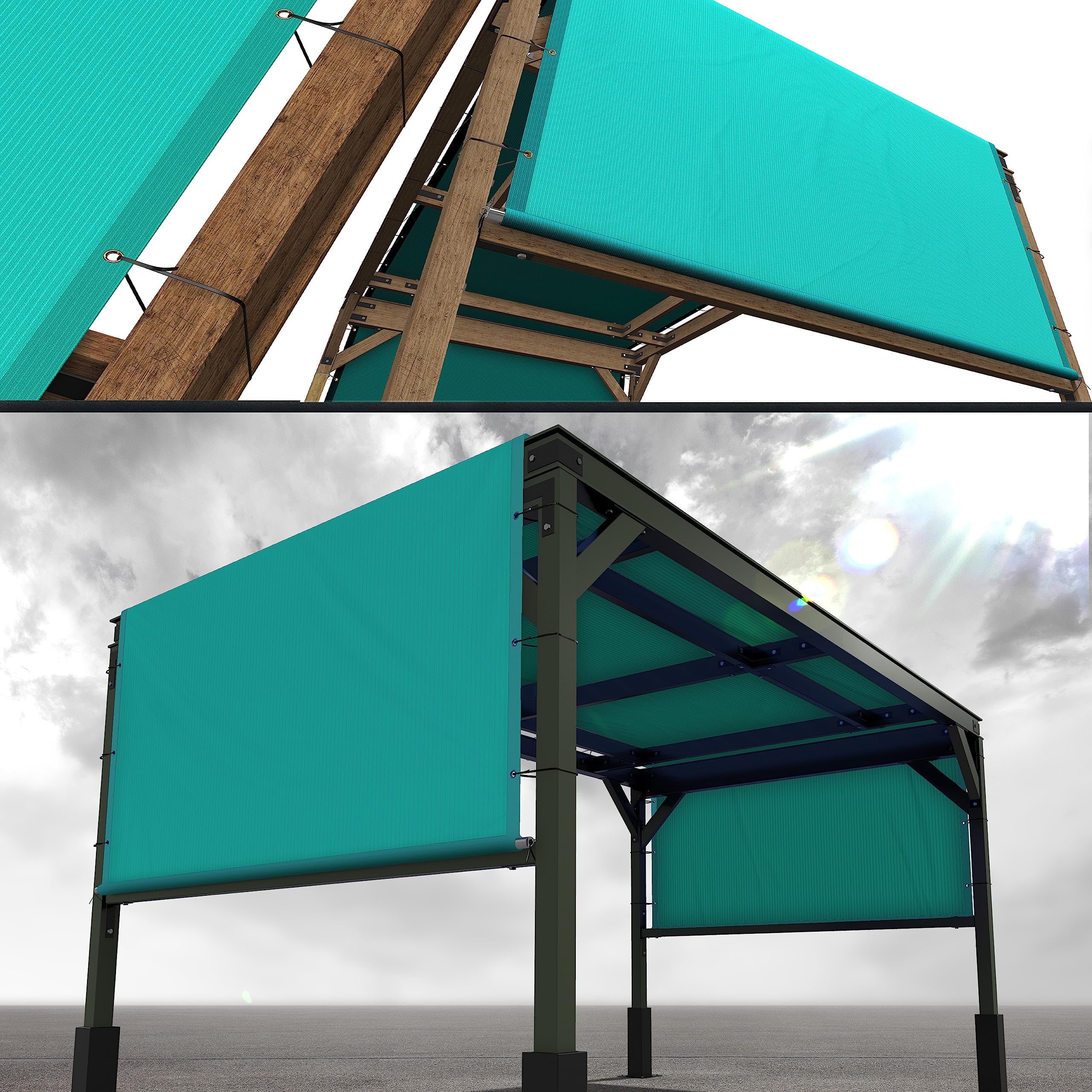 Royal Shade 5' W X 26' L Turquoise Pergola Sun Shade Canopy Replacement Cover With Stainless Steel Weighted Rods, 95% Uv Blockag