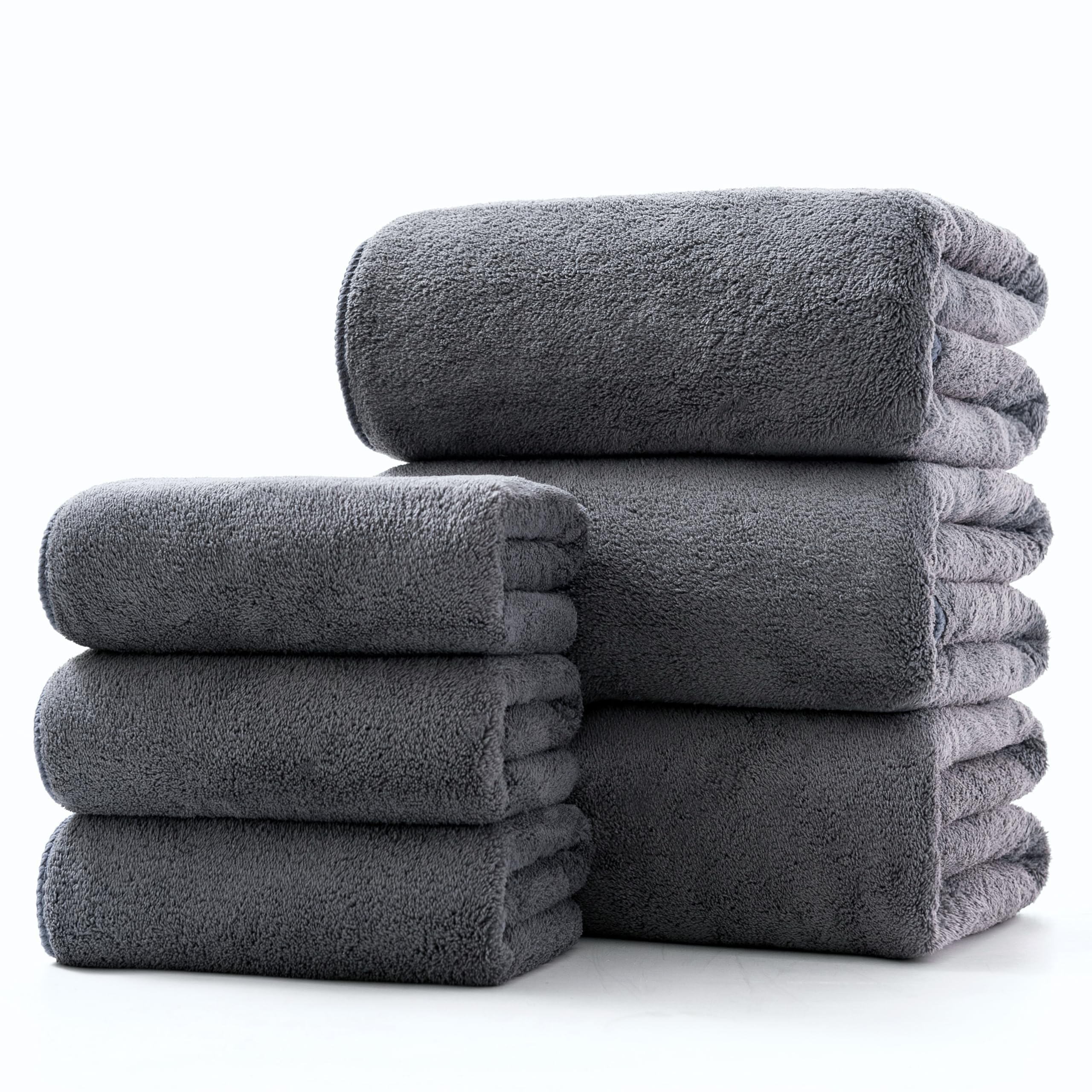 Lumimi Towel Set of 6 Very Soft Microfiber 3 Bath and 3 Hand Towels Quick Dry Light Weight for Bathroom Gym Salon, 6 Pack Dark G