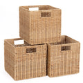 10.5 x 10.5 in Plastic Wicker Baskets for Cube Storage, Collapsible Square Wicker Storage Basket Set of 3, Rattan Storage Cube, 