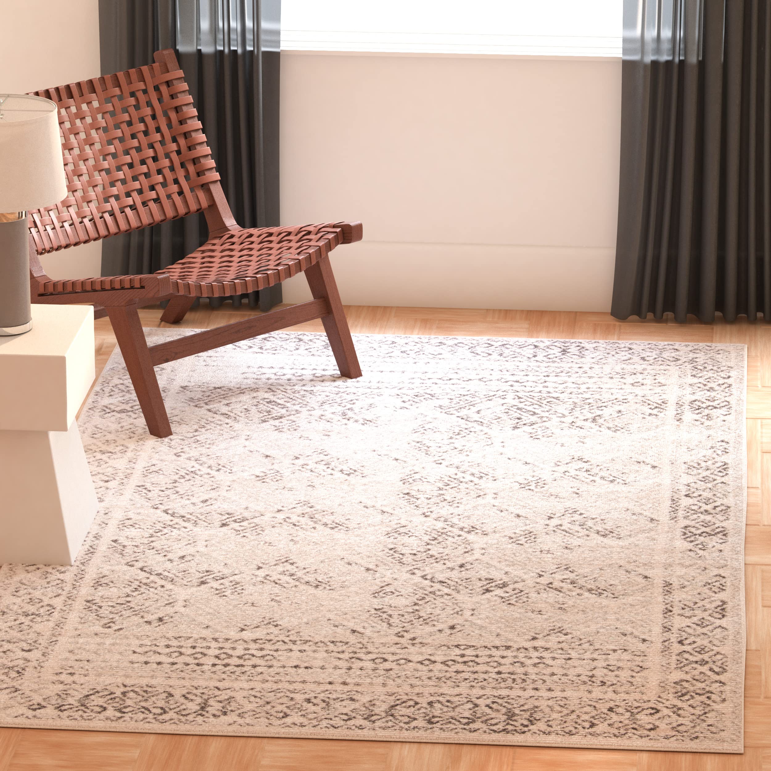 SAFAVIEH Tulum Collection 3 Square Ivory/Grey TUL264A Moroccan Boho Distressed Non-Shedding Living Room Bedroom Accent Rug