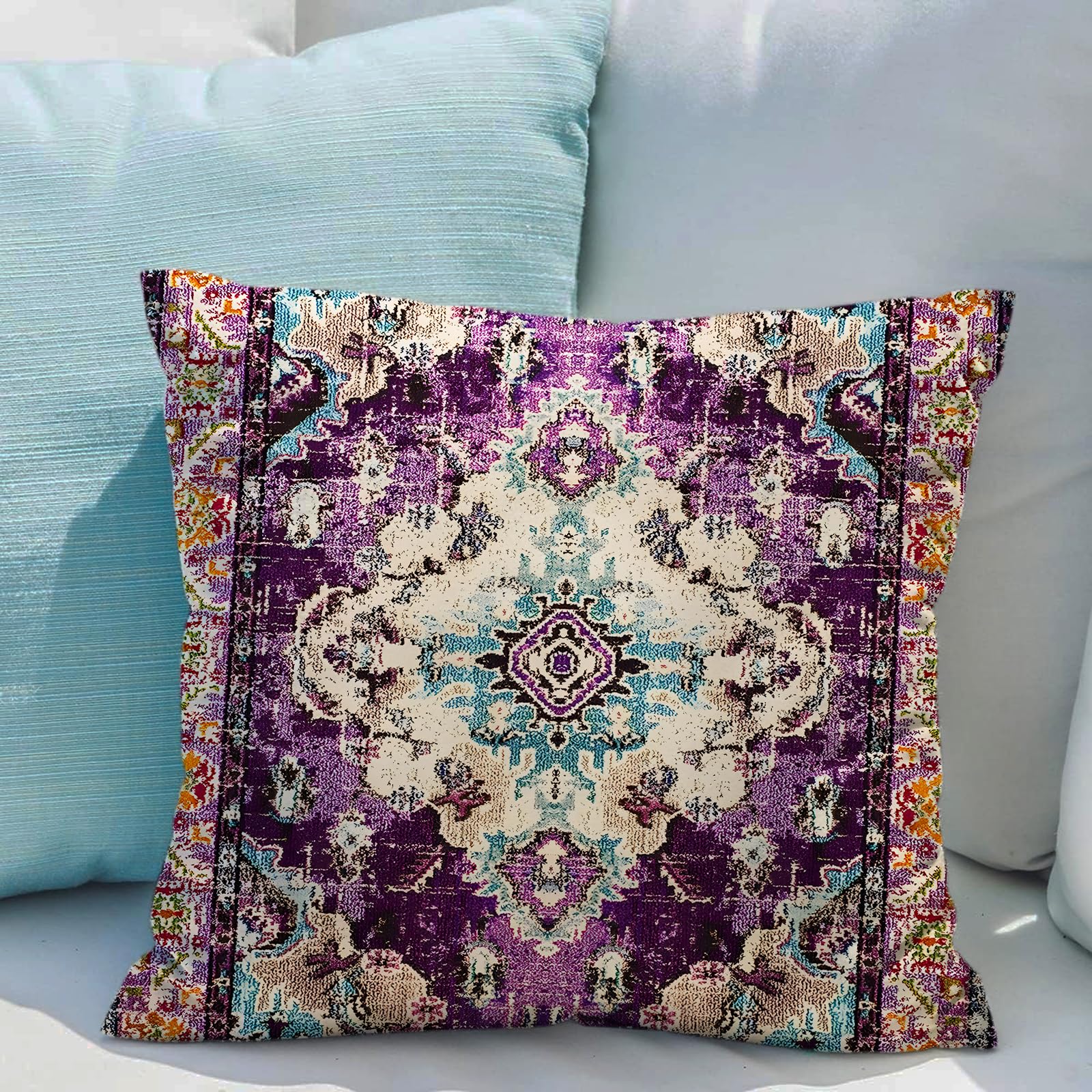 Snycler Boho Throw Pillow Covers 24X24 Inch Set Of 2 Boho Rug Carpet Double Sided Pattern Cotton Soft Pillow Case Cushion Cover