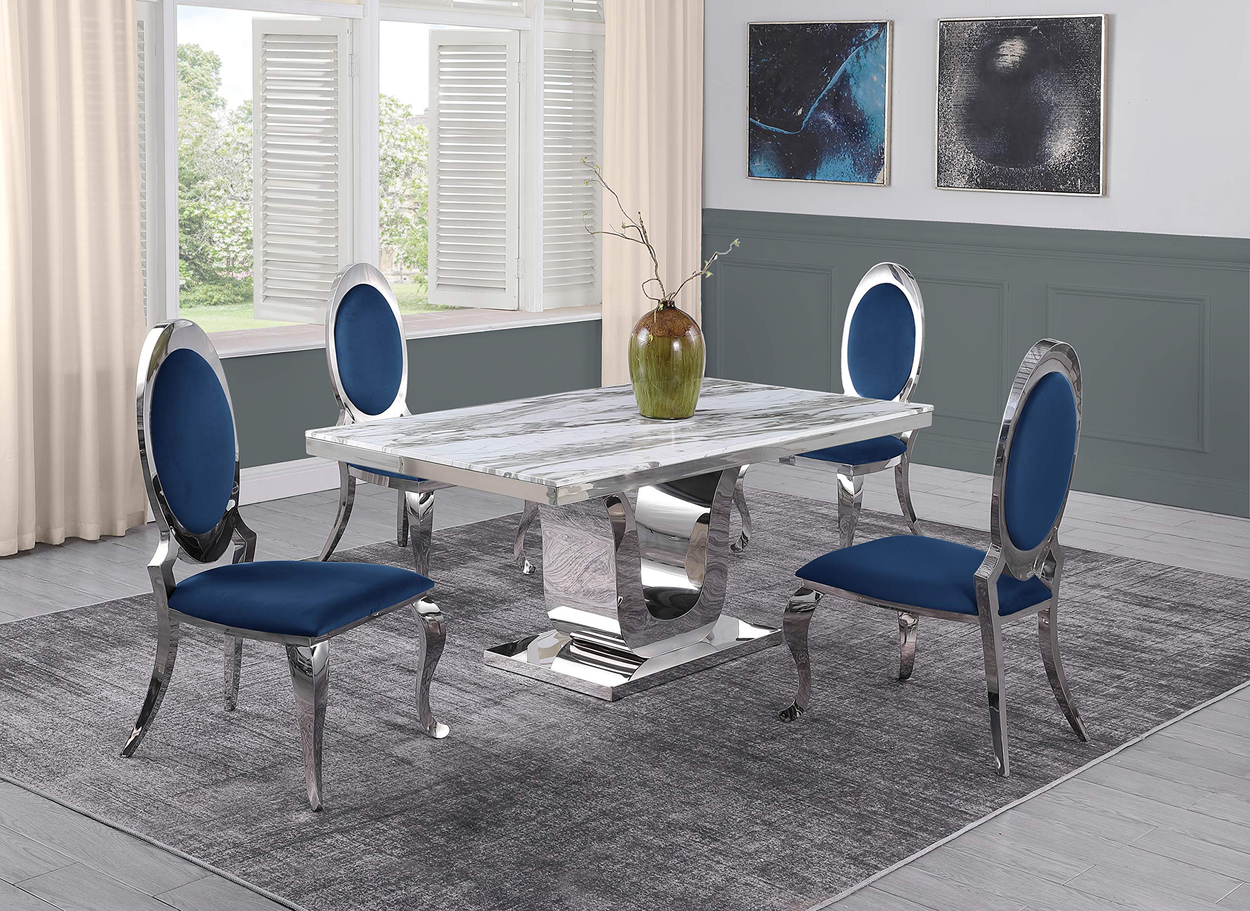 Furniture D14-4Sc181 Dining Set, Navy Blue
