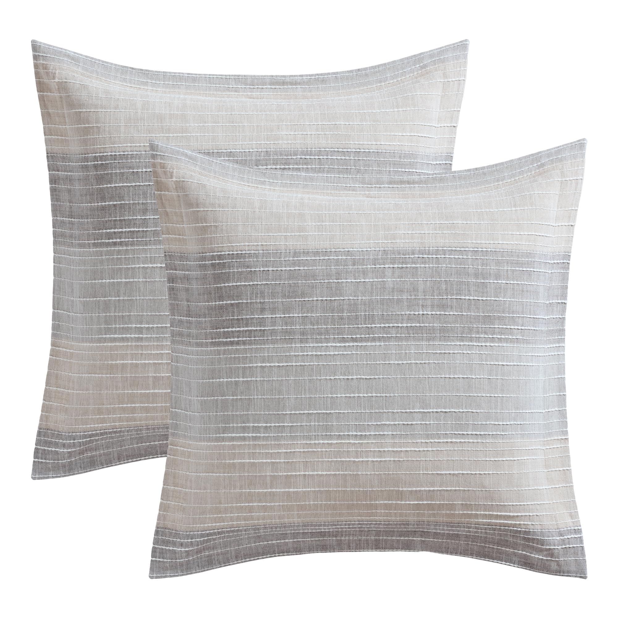 Levtex Home - Sand Stripes Natural Euro Sham Set Of 2 - Jaquard Stripe - Tan, Chambray, Blue, White - Two Euro Shams (26 X 26In.