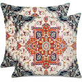 Gujiahone Outdoor Waterproof Pillow Covers 18 X 18 Inch Set Of 2 Orange Bohemian Vintage Carpet Pattern Pillow Covers Ethnic Des