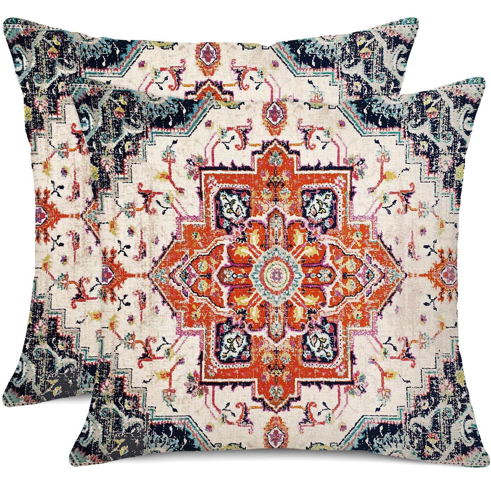 Gujiahone Outdoor Waterproof Pillow Covers 18 X 18 Inch Set Of 2 Orange Bohemian Vintage Carpet Pattern Pillow Covers Ethnic Des