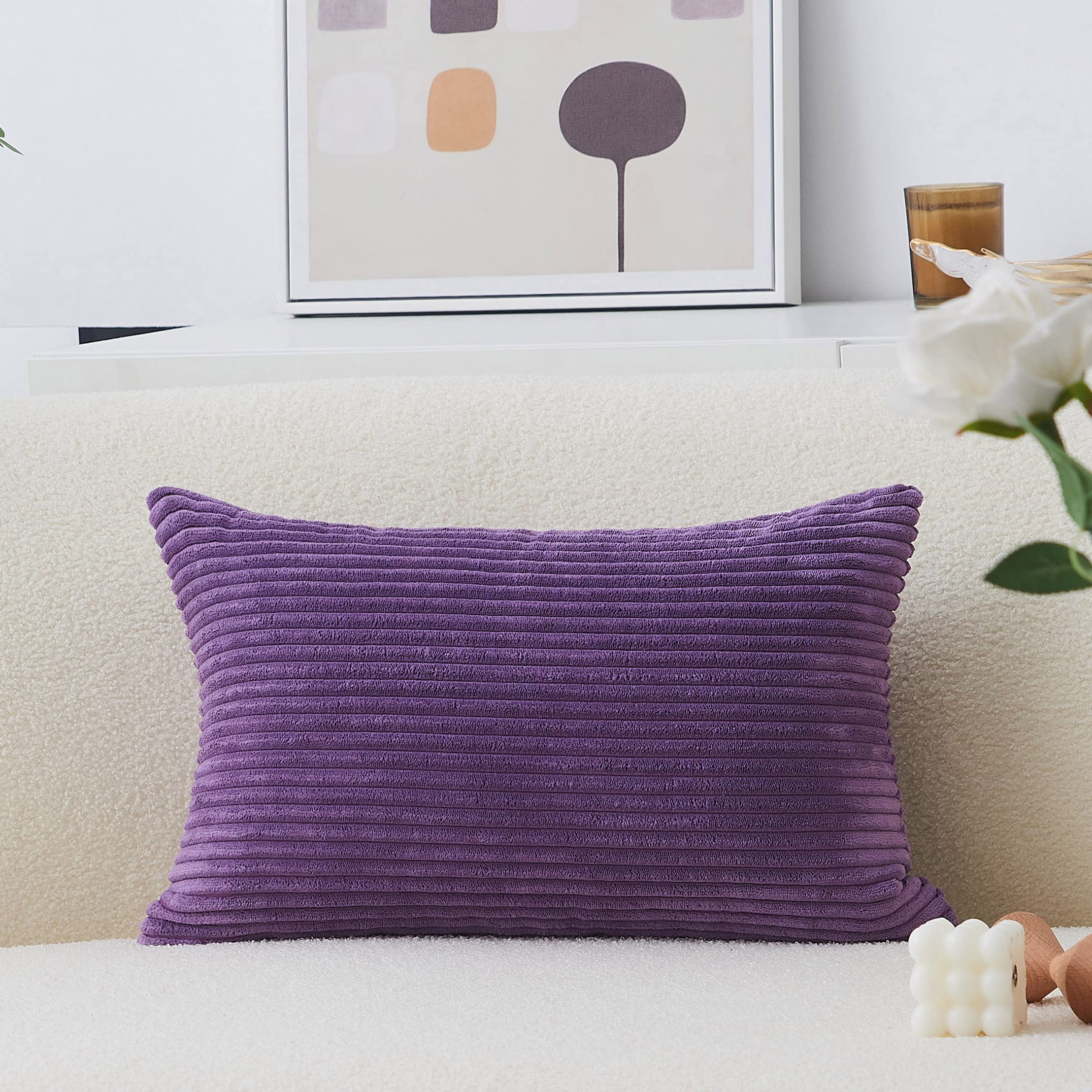 Home Brilliant 12X20 Pillow Cover Lumbar For Toddler Soft Striped Corduroy Rectangle Throw Pillow Covers For Sofa Bed Chair, 12
