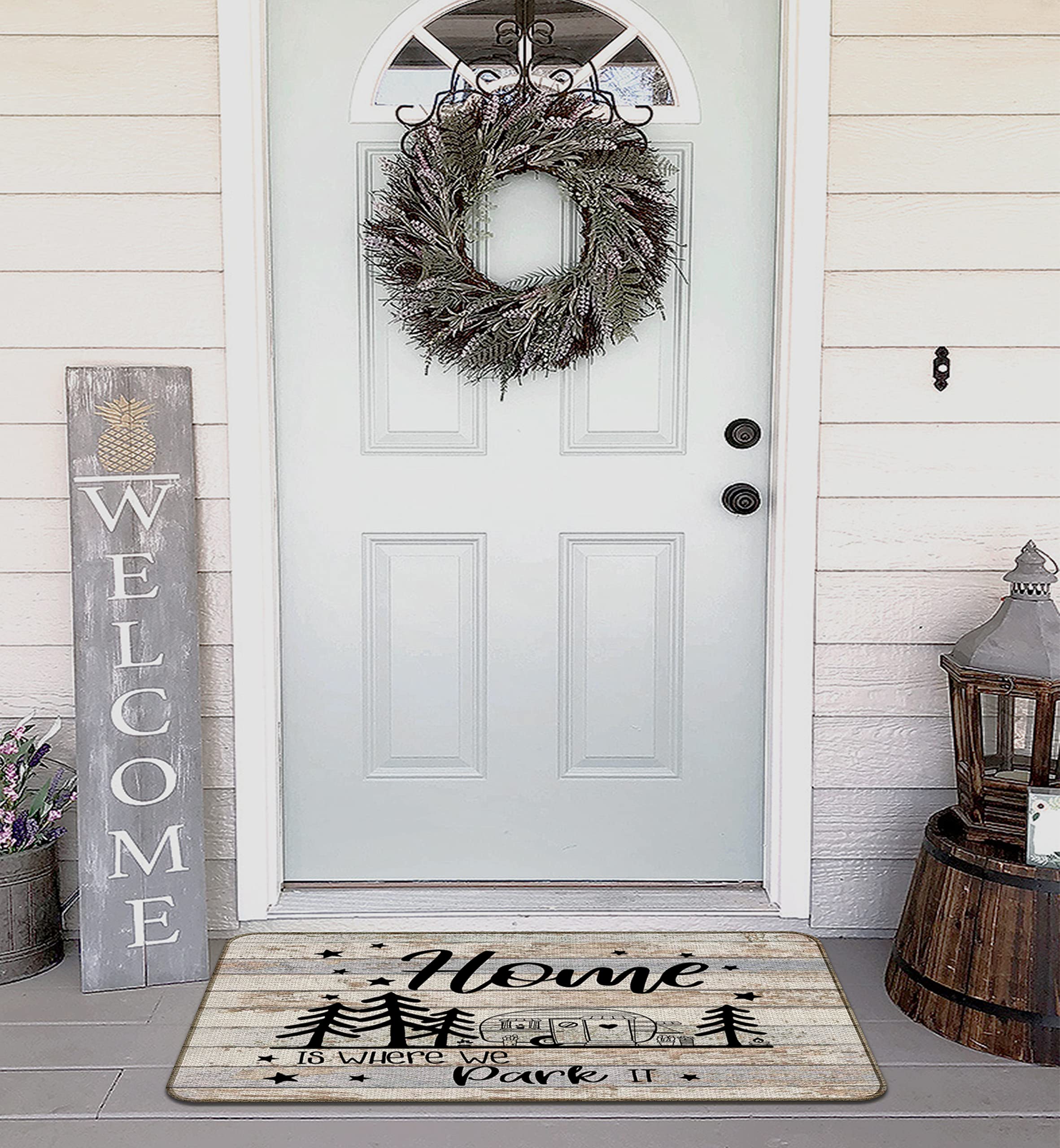 M-Qizi Beige Camper Door Mat, 30'X17' Rv Door Mat, Best Gifts For Rv Owners, Rv Decorations For Inside Camper, Happy Camper De