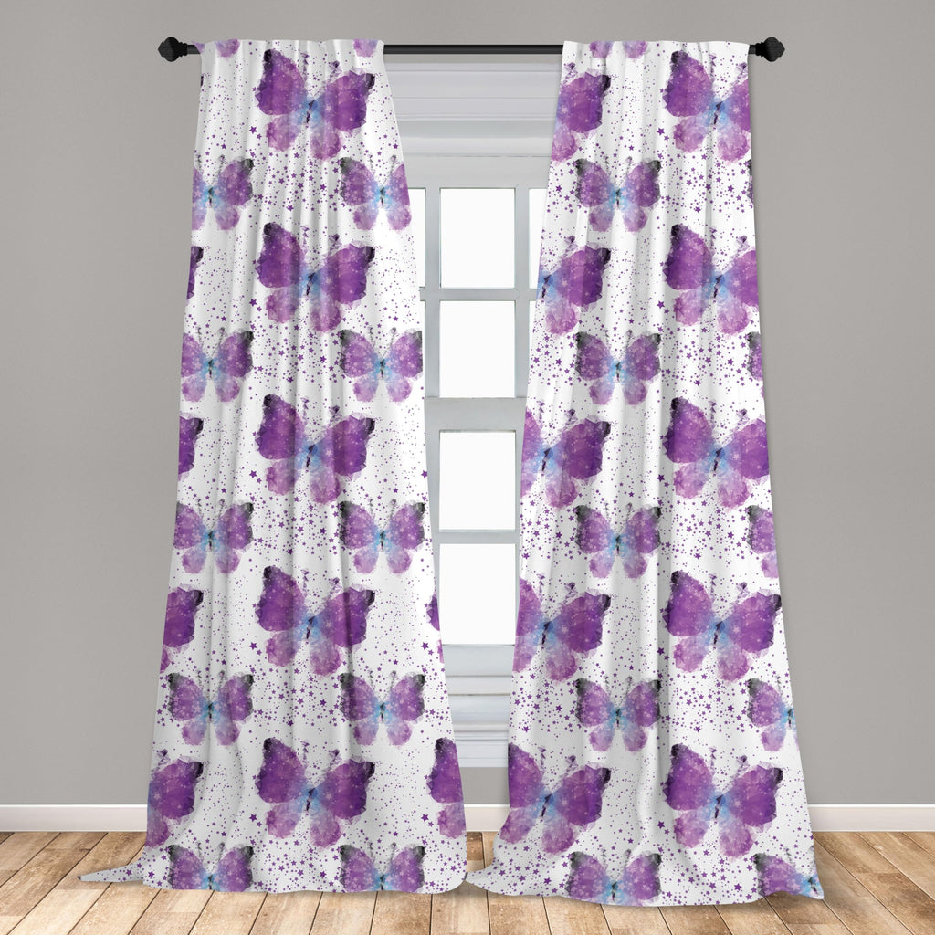 Ambesonne Butterfly Curtains, Surreal Star Patterned Background With Polygonal Butterflies Modern, Window Treatments 2 Panel Set