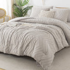 Litanika Linen California King Size Comforter Set With Sheets - 7 Pieces Bed In A Bag California King Boho Tufted Complete Beddd
