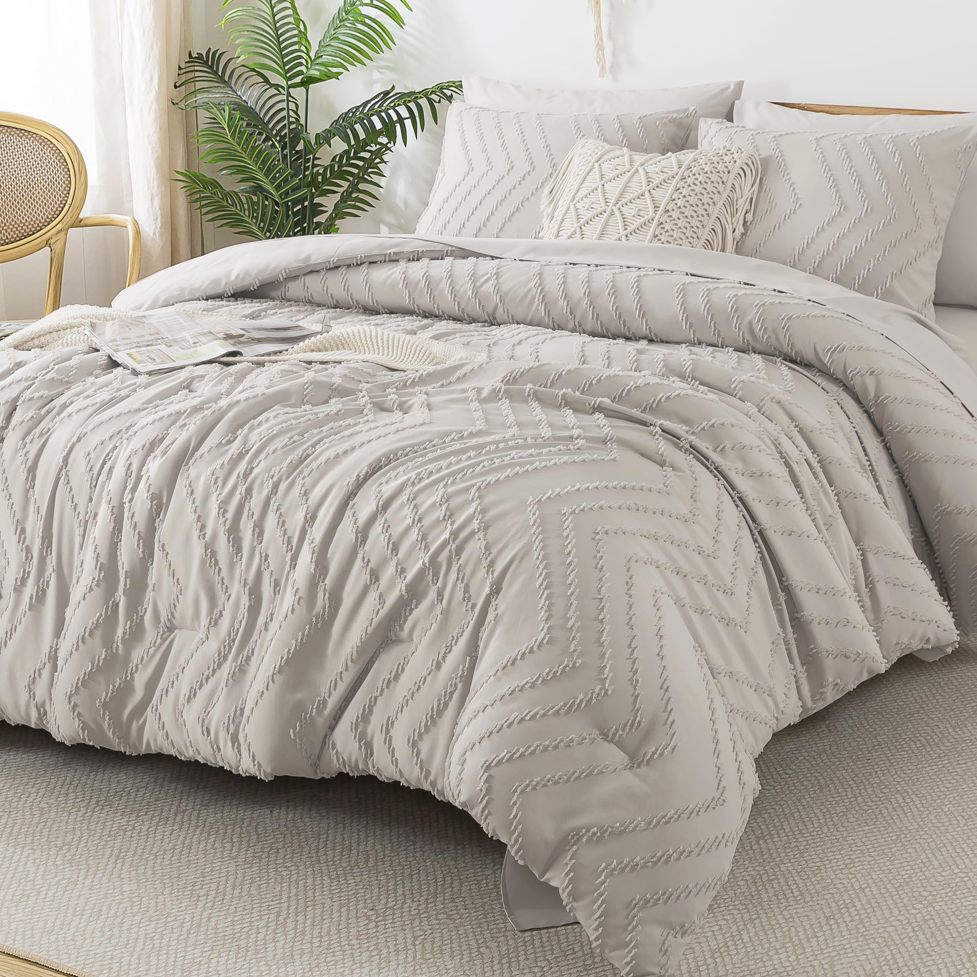 Litanika Linen California King Size Comforter Set With Sheets - 7 Pieces Bed In A Bag California King Boho Tufted Complete Beddd