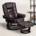 Flash Furniture Bali Contemporary Multi-Position LeatherSoft Recliner Chair with Ottoman, 360-Degree Swivel Recliner Chair/Ottoman Set, Brown