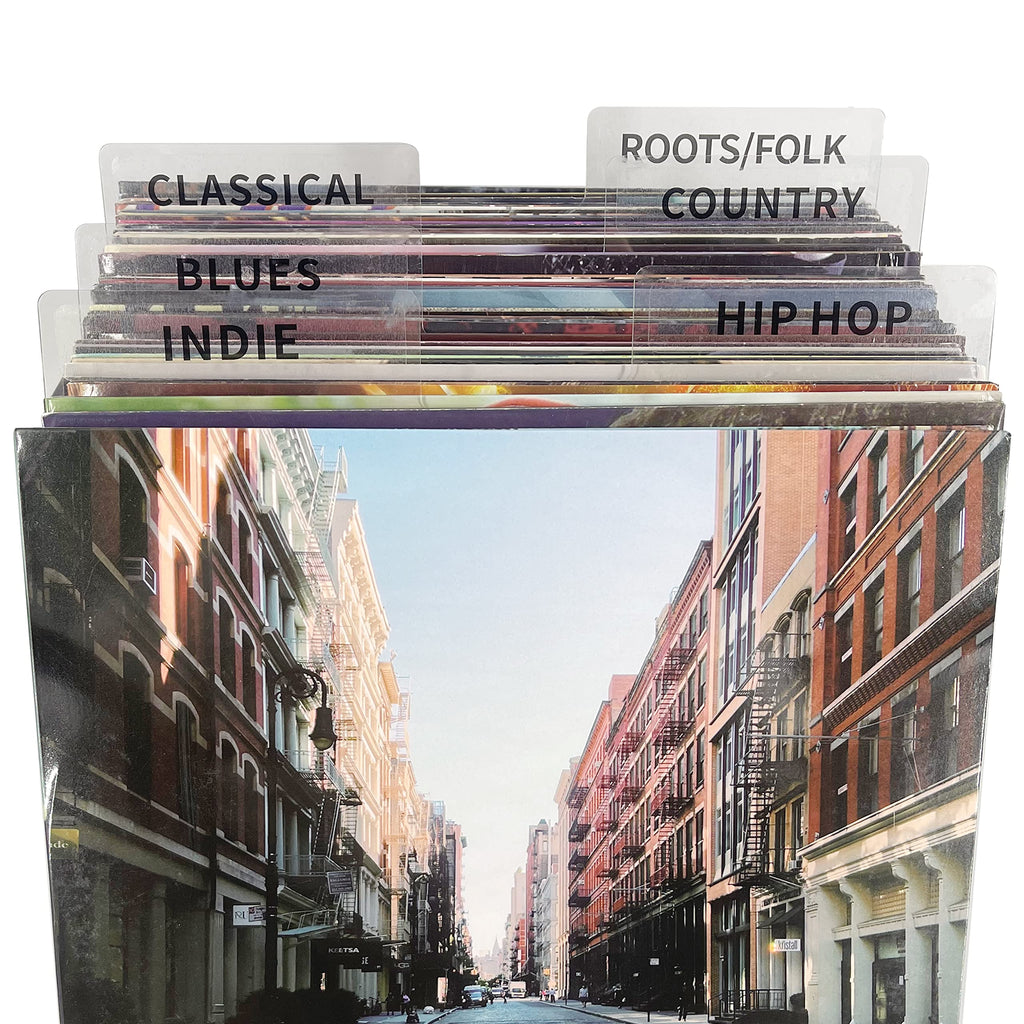 OrigoDeco Transparent Acrylic Vinyl Record Dividers - Set of 10 A-Z Genre, ERA, BPM, Writable for 12 Vinyl Records, Horizontal & Vertical