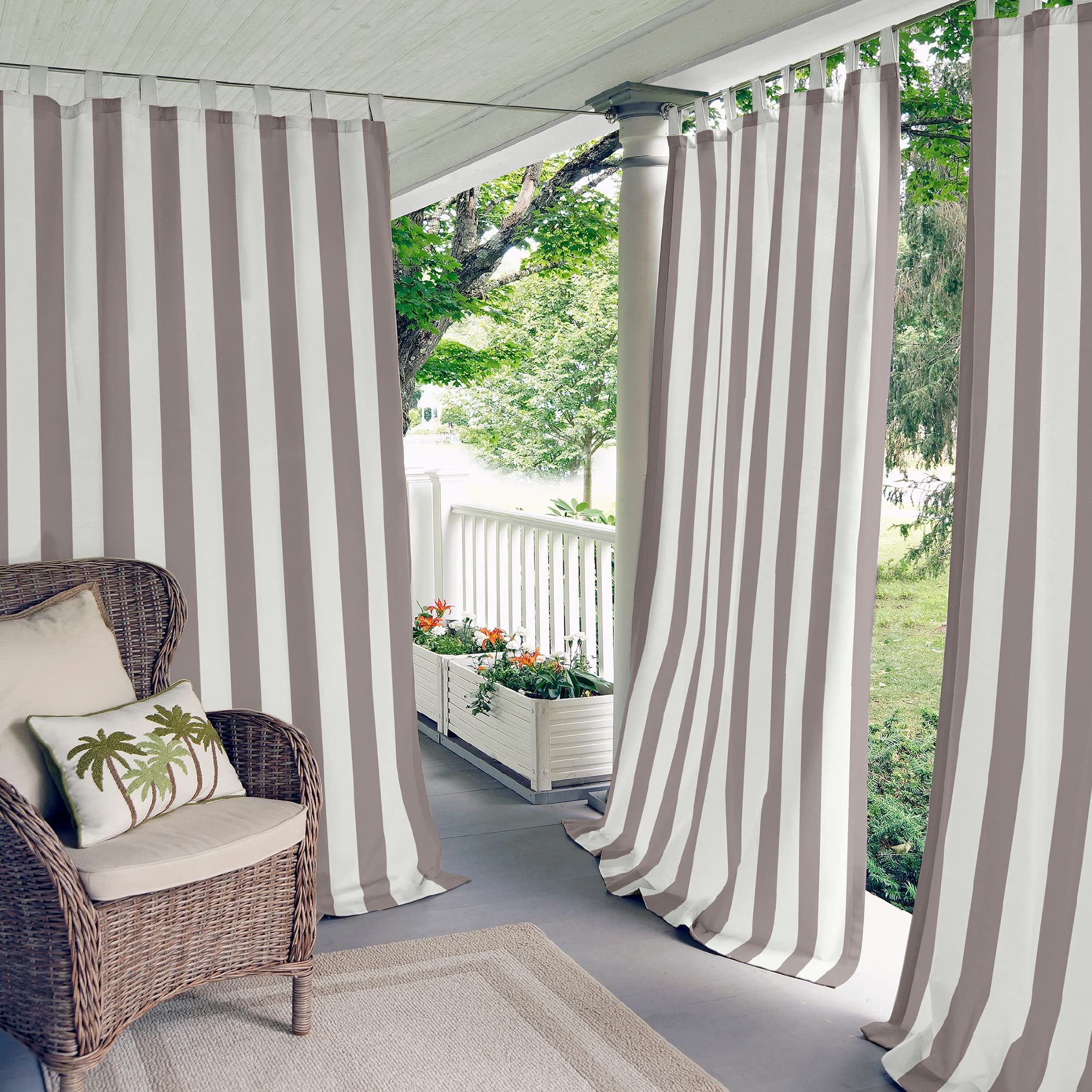 Elrene Home Fashions Highland Stripe Indoor/Outdoor Curtain Panel, 50 Inches X 84 Inches, Gray