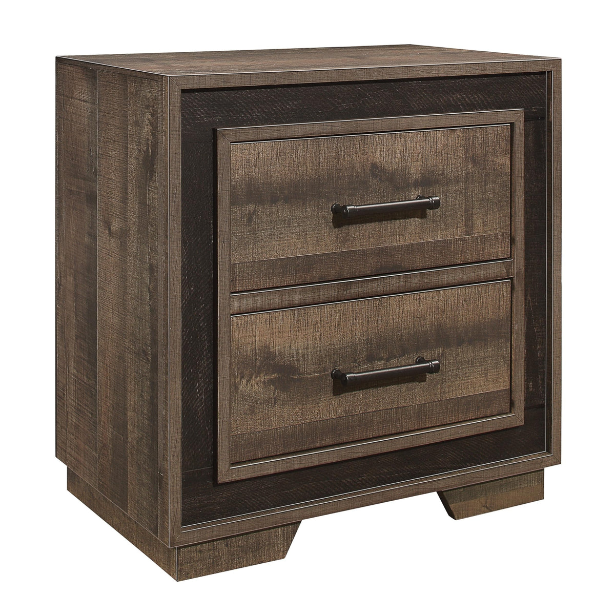 Benjara Wooden Nightstand with Sled Base and Metal Bar Pulls, Brown