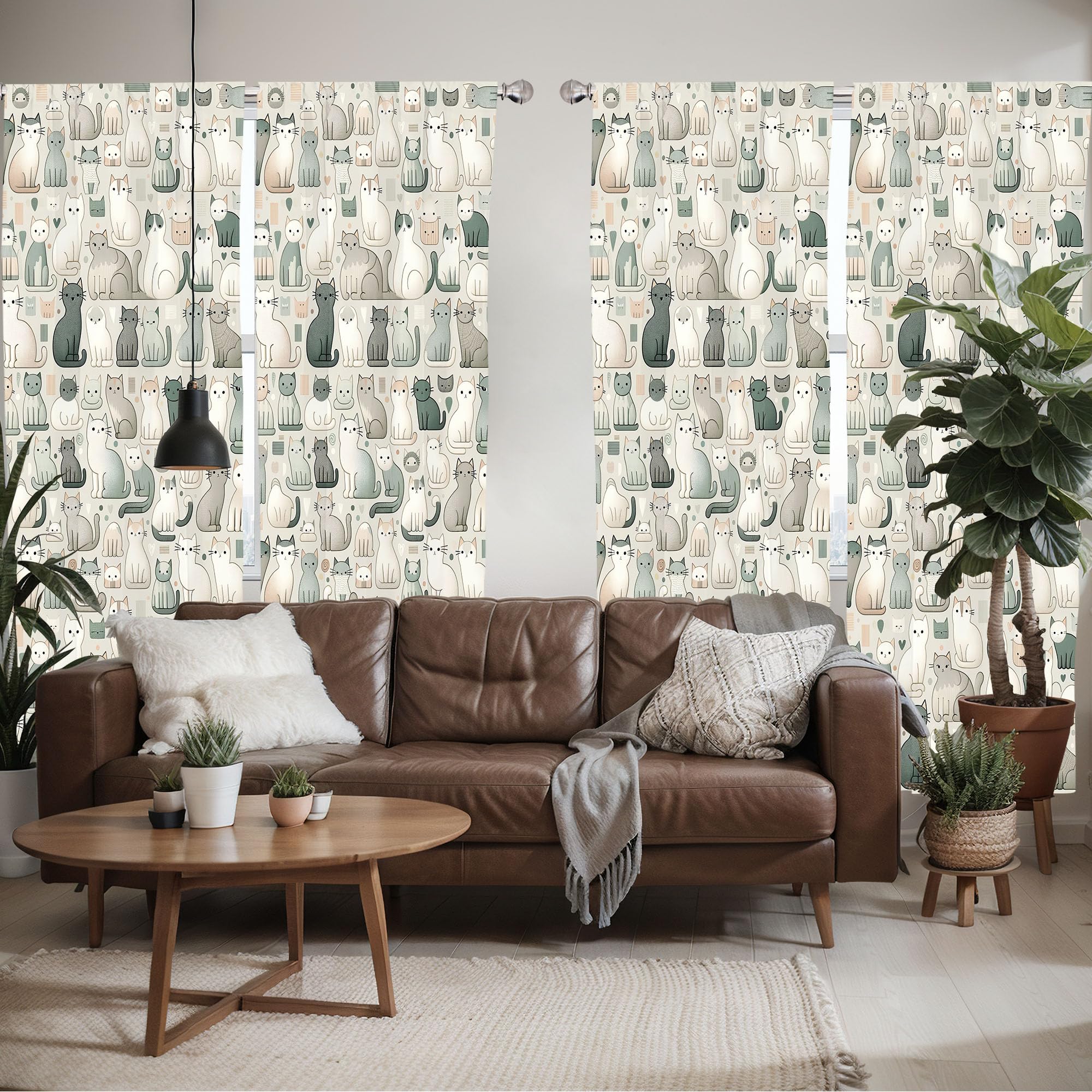Ambesonne Cats Window Curtains Pack Of 2, Cartoon Illustration Of Delicate Kitten World With Muted Colors Modern, Lightweight Se