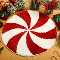 Drydiet Christmas Bathroom Rugs 25 Inch Washable Round Bath Mats Winter Red White Candy Bath Mats Area Non Slip Absorbent Carpet