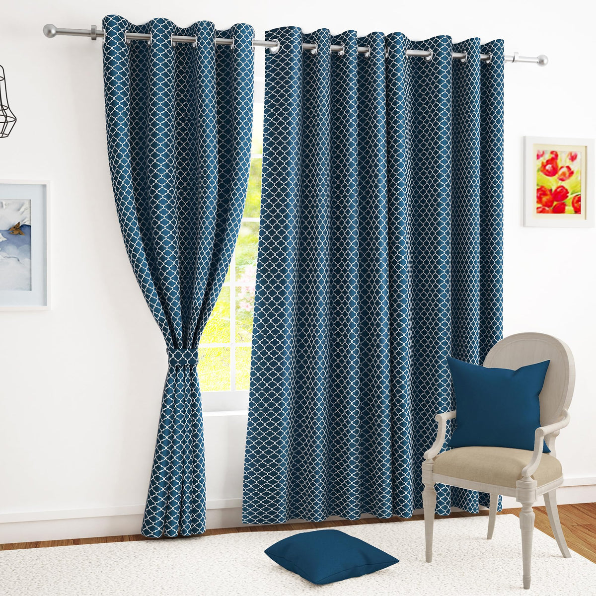 Story@Home Window Curtains 5 Feet Long Set Of 2 | Room Darkening Curtain | Quatrefoil Print | Thermal Insulated Curtain For Livi