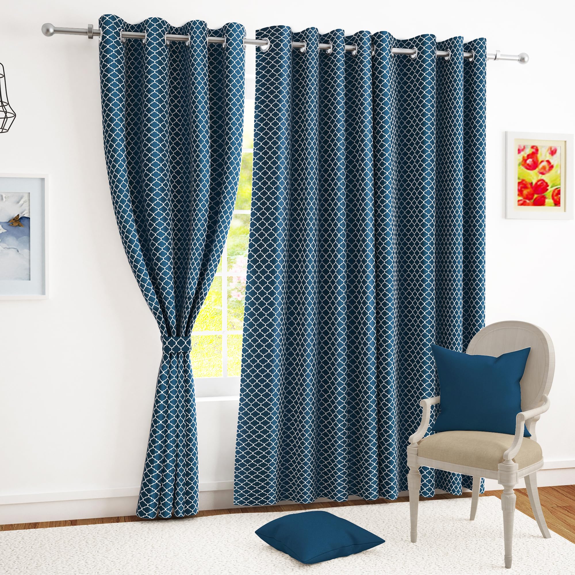 Story@Home Window Curtains 5 Feet Long Set Of 3 | Room Darkening Curtains | Quatrefoil Print | Thermal Insulated | Curtain For L