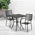 Flash Furniture Oia Commercial Grade 28 Square Black Indoor-Outdoor Steel Patio Table Set with 2 Square Back Chairs