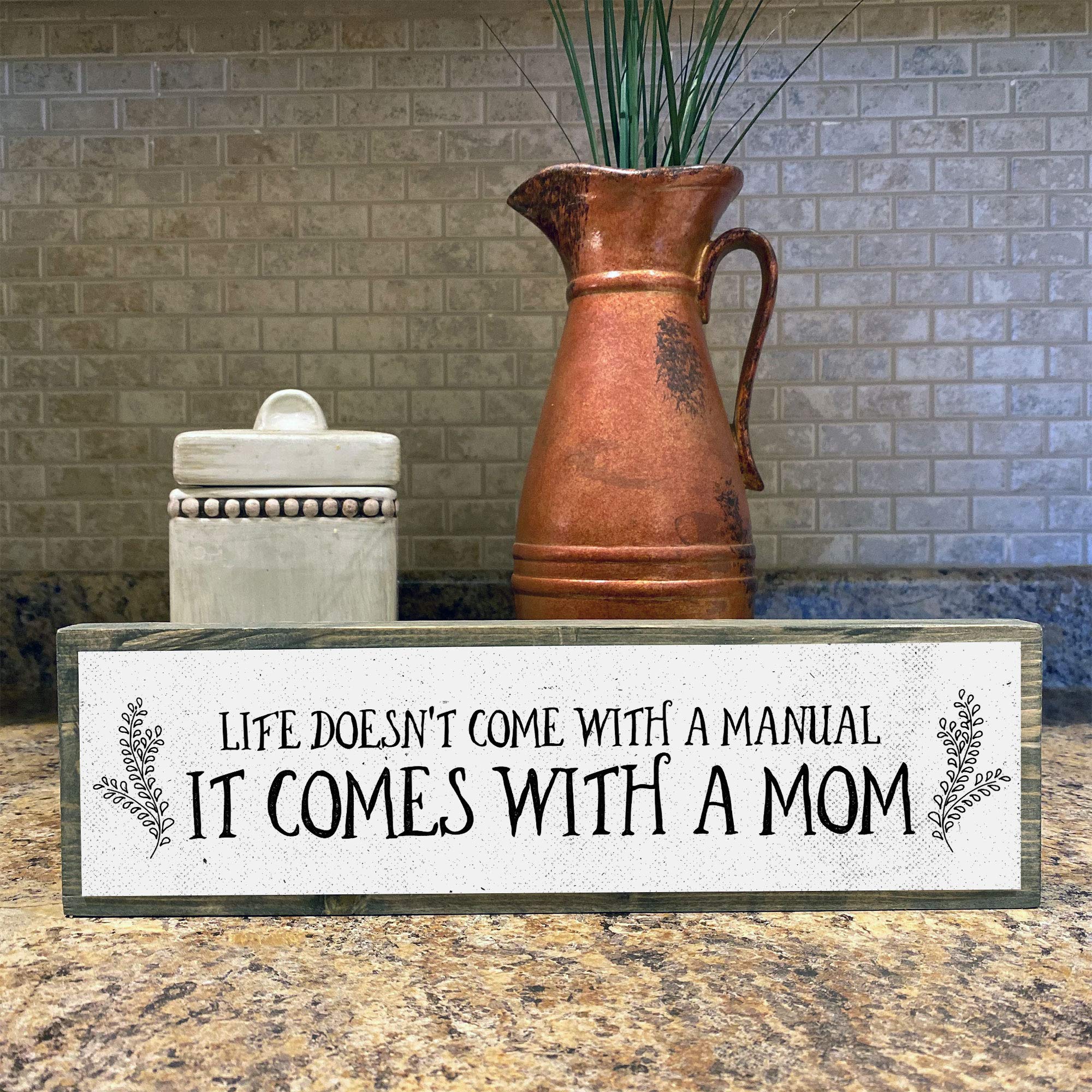 Mom Wood Signs (Medium - Wood And Metal, Life Doesnt Come With A Manual It Comes With A Mom)