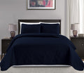 Mk Collection King/California King Over Size 118'X106' 3 Pc Diamond Bedspread Bed-Cover Embossed Solid Navy Blue New