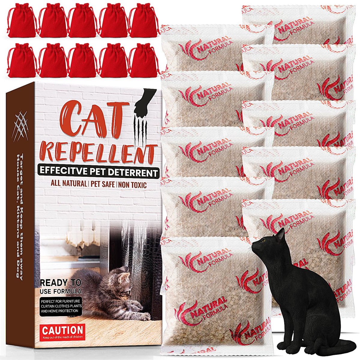 10 Pack Natural Cat Detterent For Indoor Outdoor Use, Strong Peppermint And Garlic Cat Repellent Pouches, Give Indoor Plant Furn