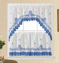 GOHD Lace Rosarium Kitchen Curtains, 3PCS Farmhouse Kitchen Curtains and Valances Set, Elegant White Fabric with Rose Embroidery