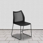 Flash Furniture HERCULES Series 661 lb. Capacity Black Stack Chair with Air-Vent Back and Black Powder Coated Sled Base