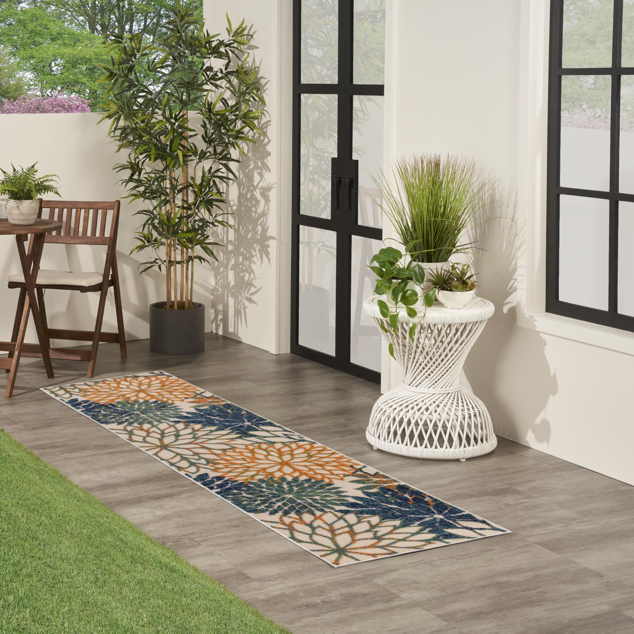 Nourison Aloha Indoor/Outdoor Blue Green 2'3' X 8' Area Rug, Easy Cleaning, Non Shedding, Bed Room, Living Room, Dining Room, Backyard, Deck, Patio (2X8)