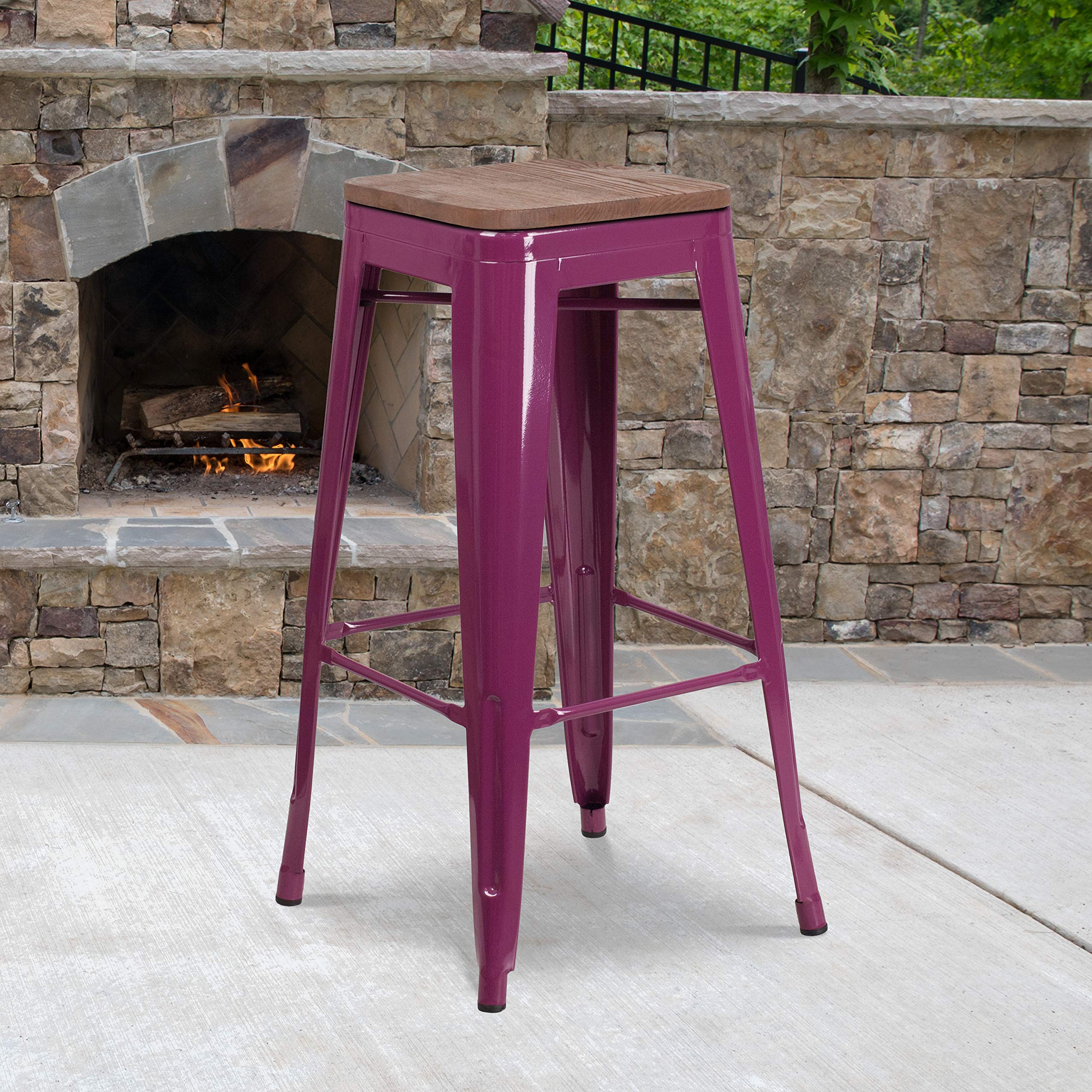 Flash Furniture 30' High Backless Purple Barstool With Square Wood Seat