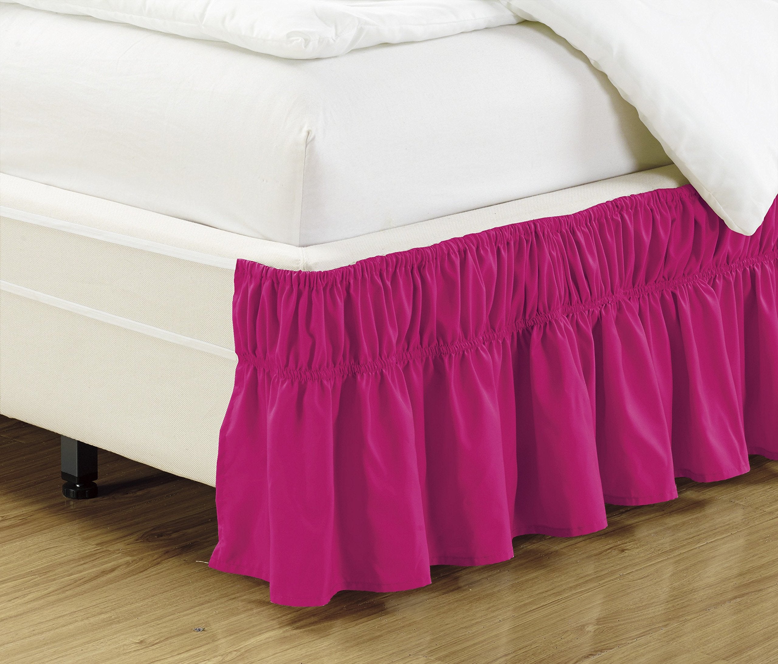 Mk Collection Wrap Around Style Easy Fit Elastic Bed Ruffles Bed-Skirt Queen-King Solid Hot Pink New