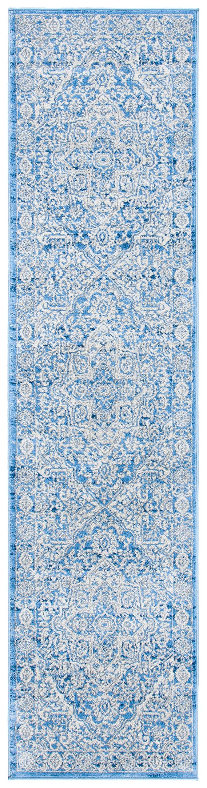 Safavieh Brentwood Collection Runner Rug - 2' X 14', Ivory & Navy, Medallion Distressed Design, Non-Shedding & Easy Care, Ideal