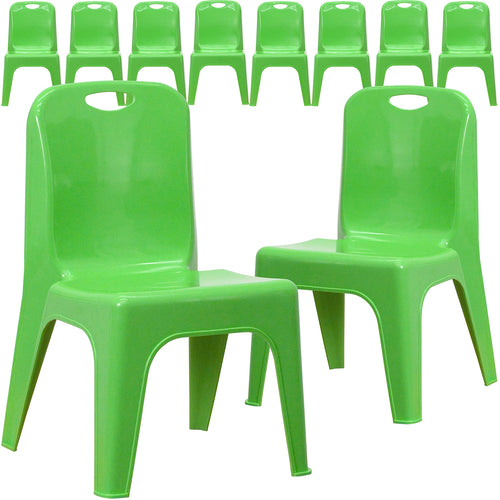 10 Pk. Green Plastic Stackable School Chair with Carrying Handle