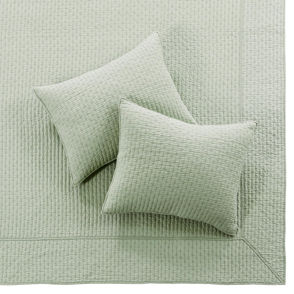 Levtex Home - Cross Stitch Desert Sage Bedspread Set - Full Quilted Bedspread And Two Standard Shams - Cross Stitch Pattern - Be