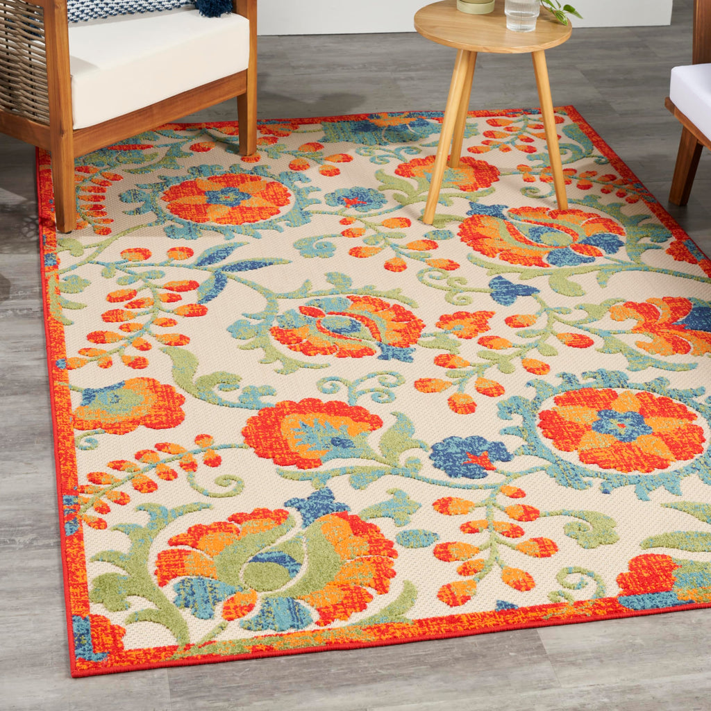 Nourison Aloha Indoor Outdoor Red Multicolor 6' X 9' Area Rug, Easy Cleaning, Non Shedding, Bed Room, Living Room, Dining Room, Backyard, Deck, Patio (6X9)