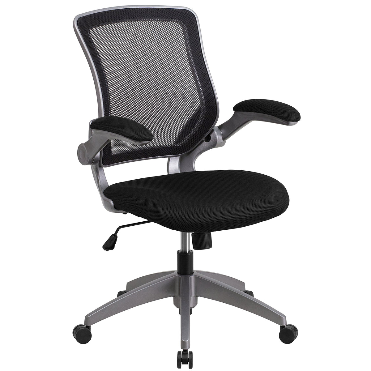 Flash Furniture Kale Mid-Back Black Mesh Swivel Ergonomic Task Office Chair with Gray Frame and Flip-Up Arms