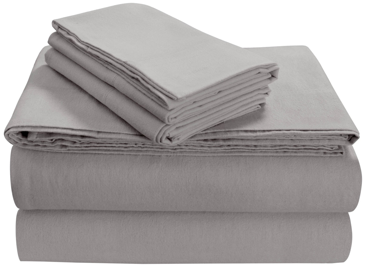 Tribeca Living Fl170Edpcstpl Soft 170-Gsm Cotton Flannel Pillowcases, Standard, Silver Grey