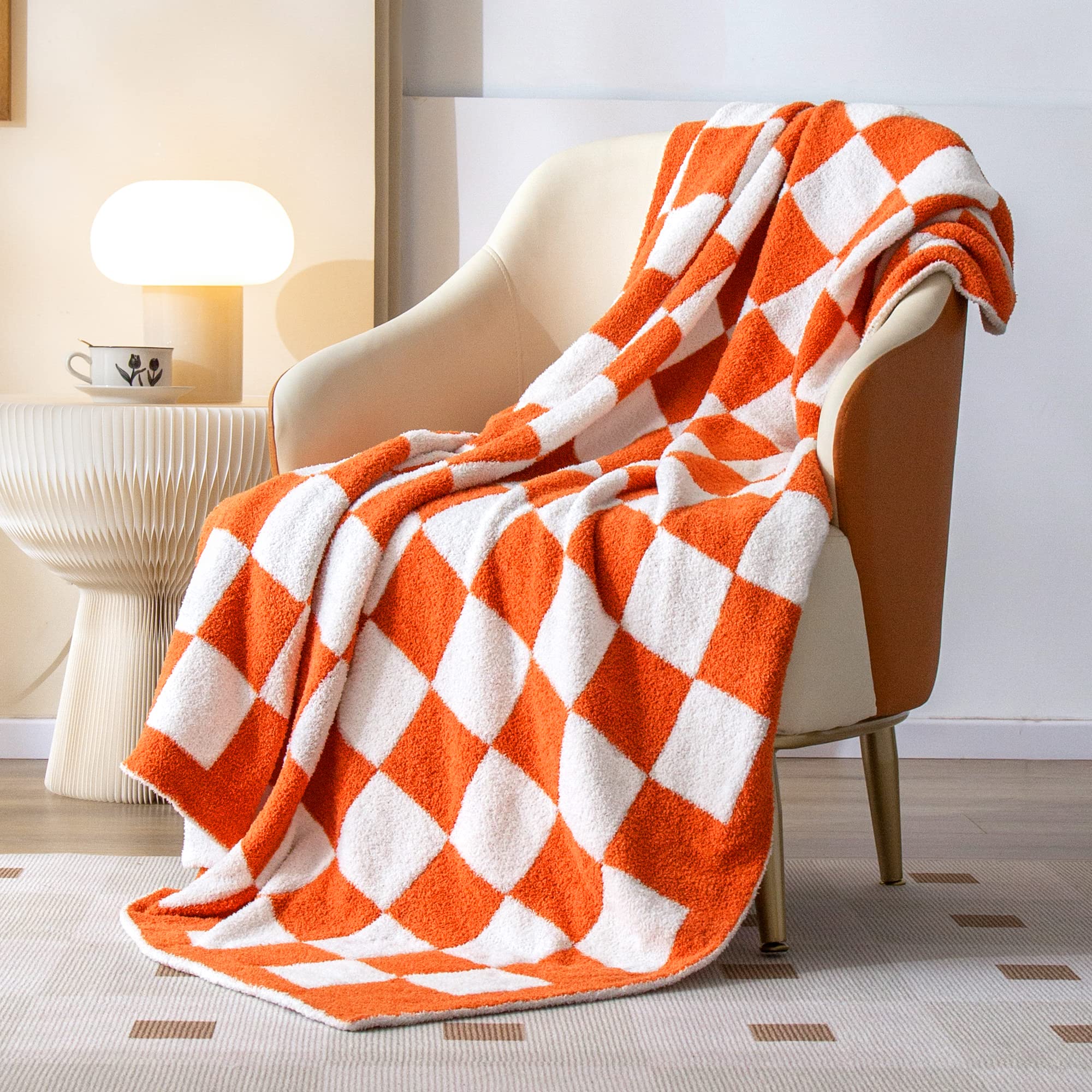 Searoomy Checkeredthrow Blanket, Soft Fluffy Microfiber Knit Throw Blanket For Couch Bed, Warm Cozy Reversible Checkerboard Knit