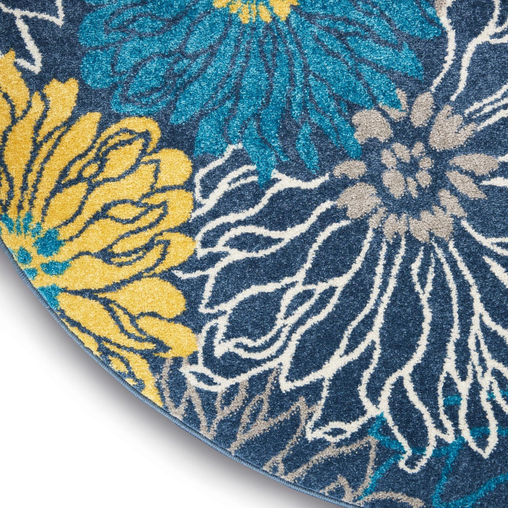 Nourison Passion Blue 4' X Round Area Rug, Floral, Farmhouse, Easy Cleaning, Non Shedding, Bed Room, Living Room, Dining Room, Kitchen, (4' Round)