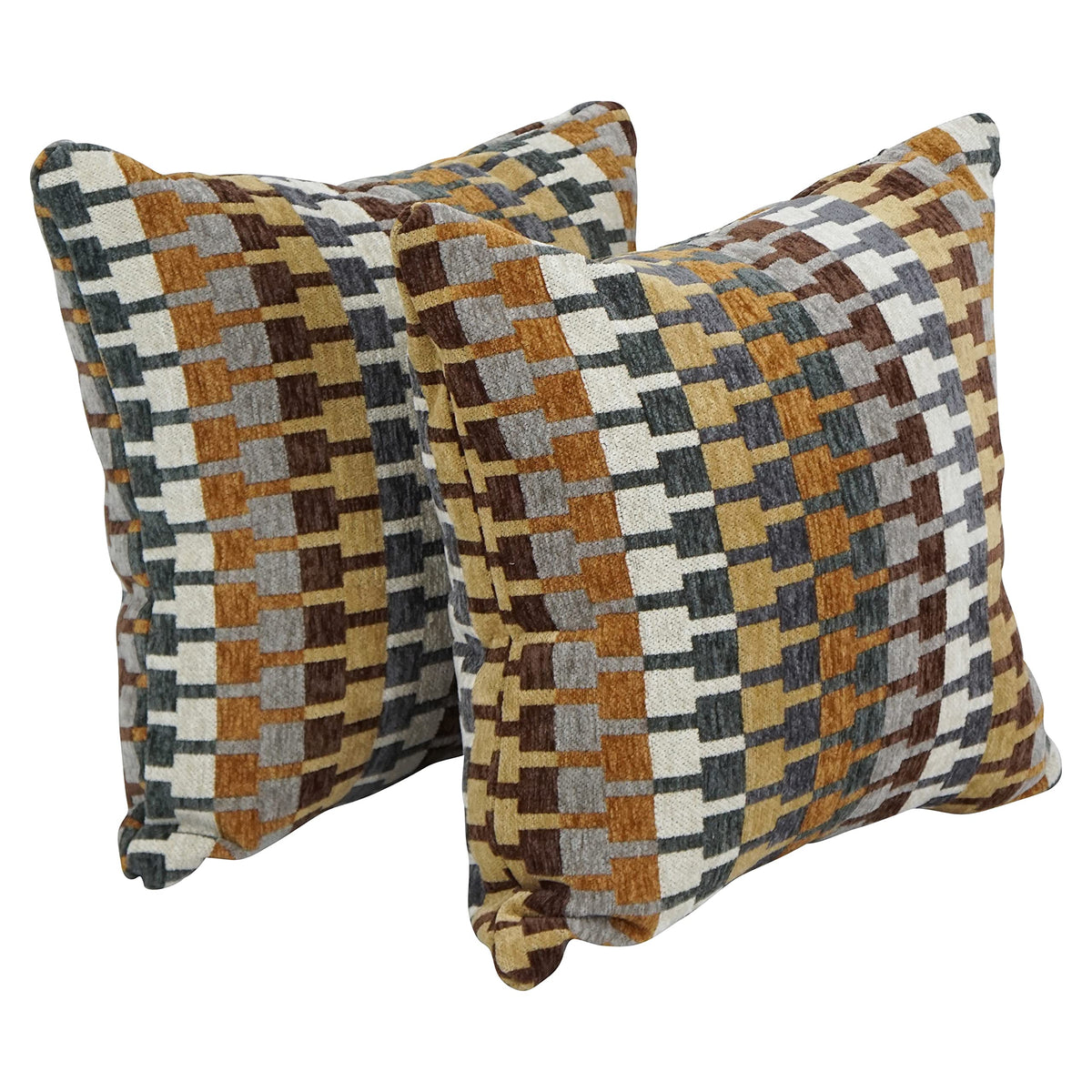 Blazing Needles Square Polyester Jacquard Throw Pillows, 17&quot;, Legion Browns 2 Count