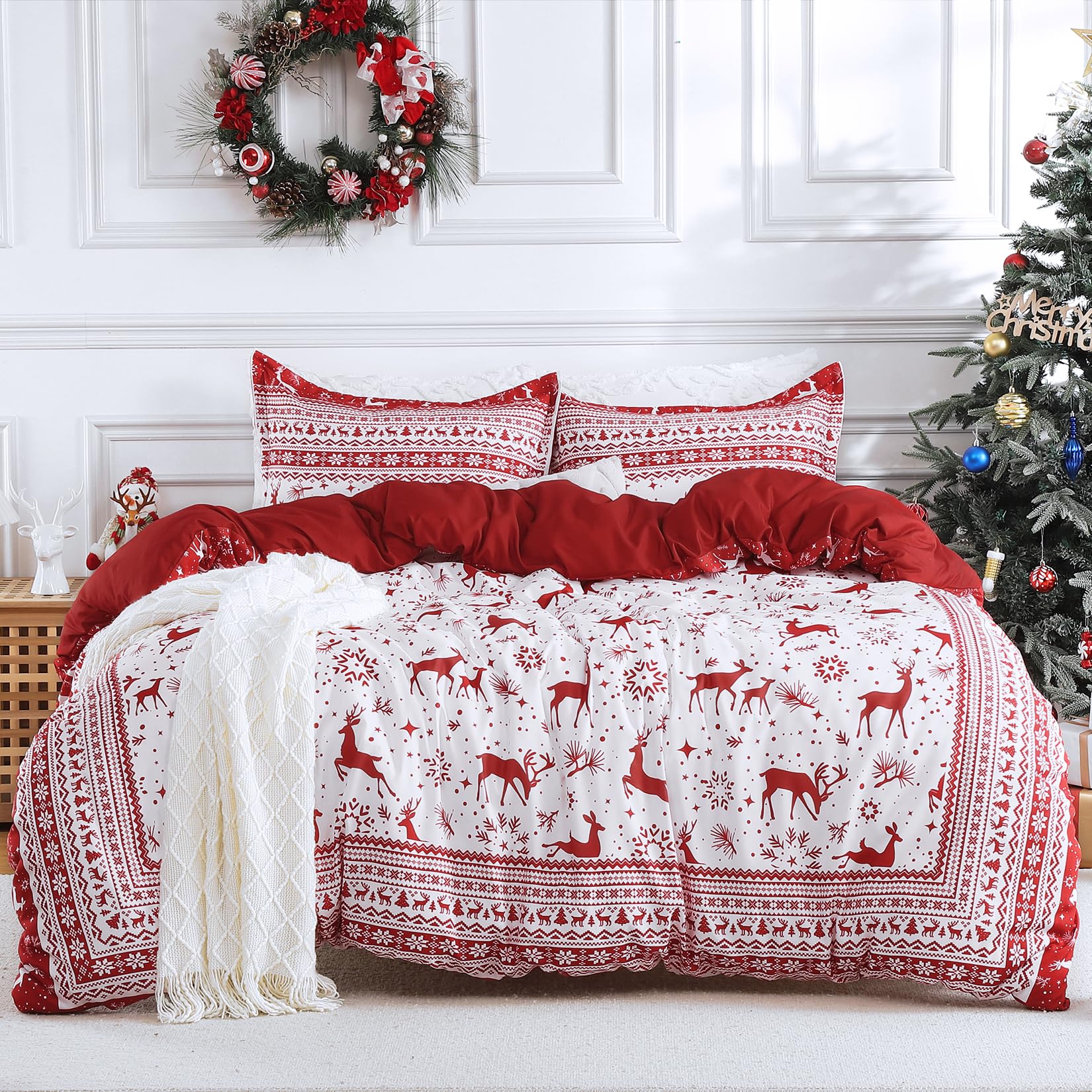 Caromio Christmas Duvet Cover King, Reversible Printed Comforter Cover Set Christmas Holiday Decorative Bedding, Soft Microfiber