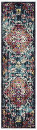 SAFAVIEH Monaco Collection Runner Rug - 22 x 12, Blue & Fuchsia, Boho Chic Medallion Distressed Design, Non-Shedding & Easy Ca