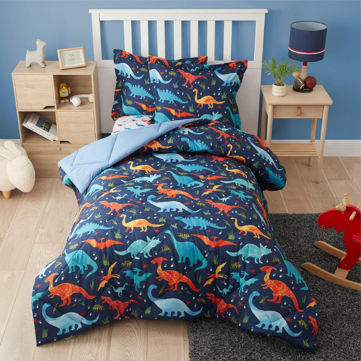 Ppolca Queen Dinosaur Kids Bedding Set For Boys, 3 Pieces Queen Dinosaur Kids Comforter Sets, Super Soft Lightweight For All Sea