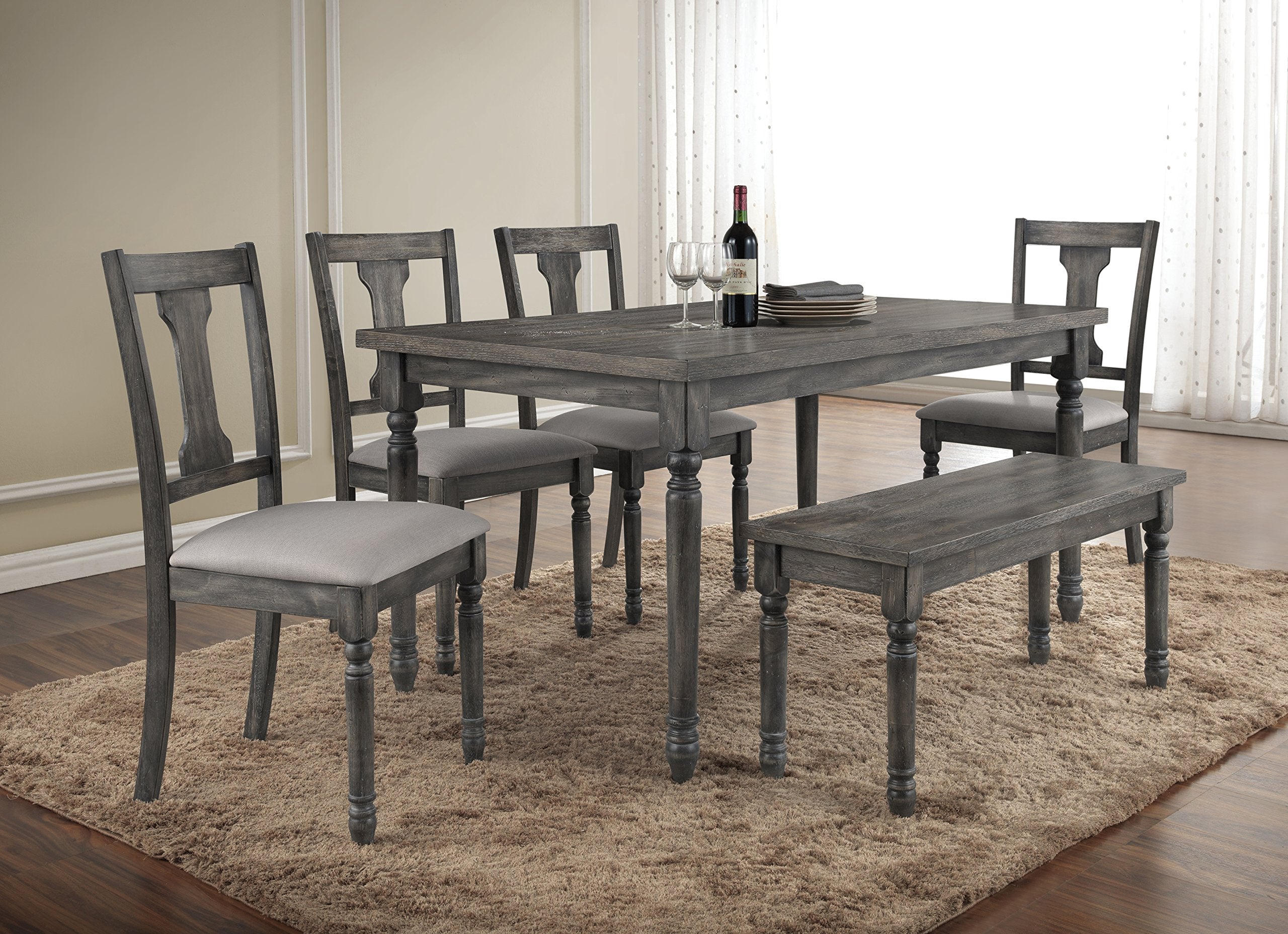 Best Master Furniture Backless Distressed Finish Dining Bench, Gray
