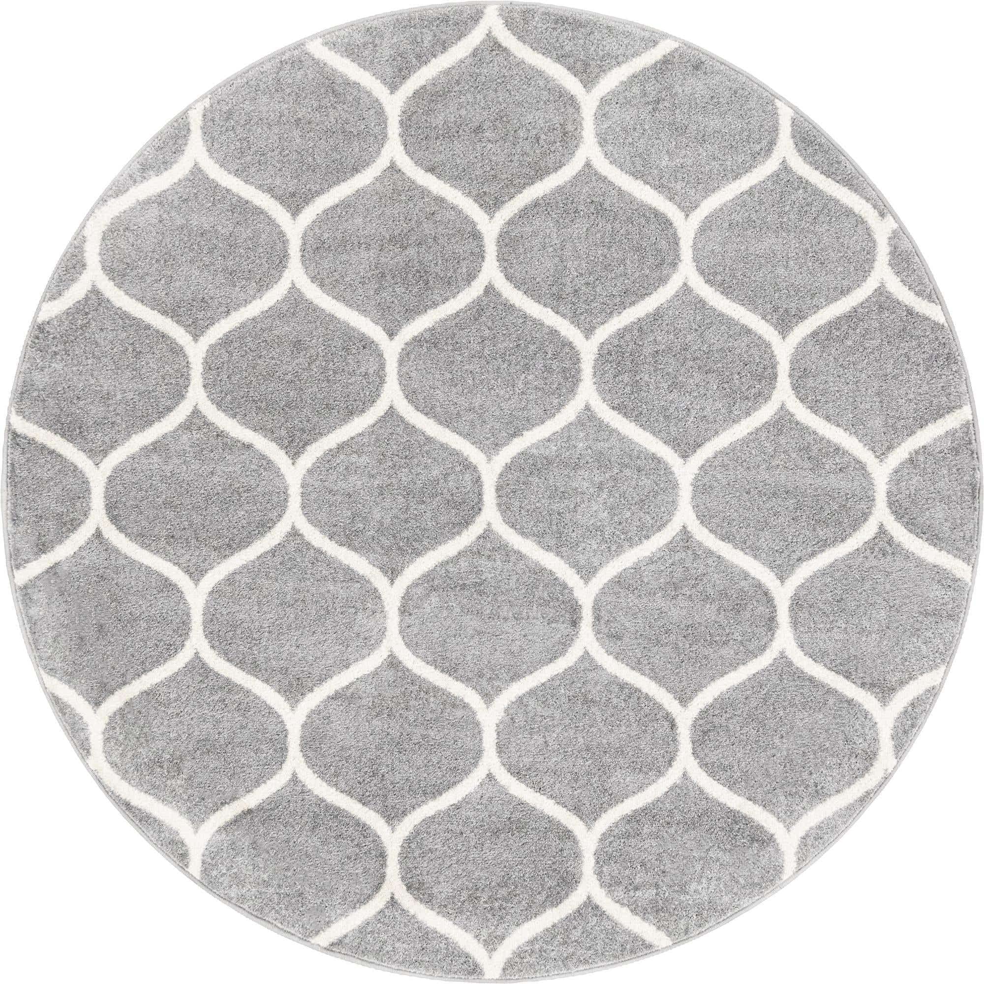 Unique Loom Trellis Frieze Collection Area Rug - Rounded (6 Round, Light Gray/ Ivory)