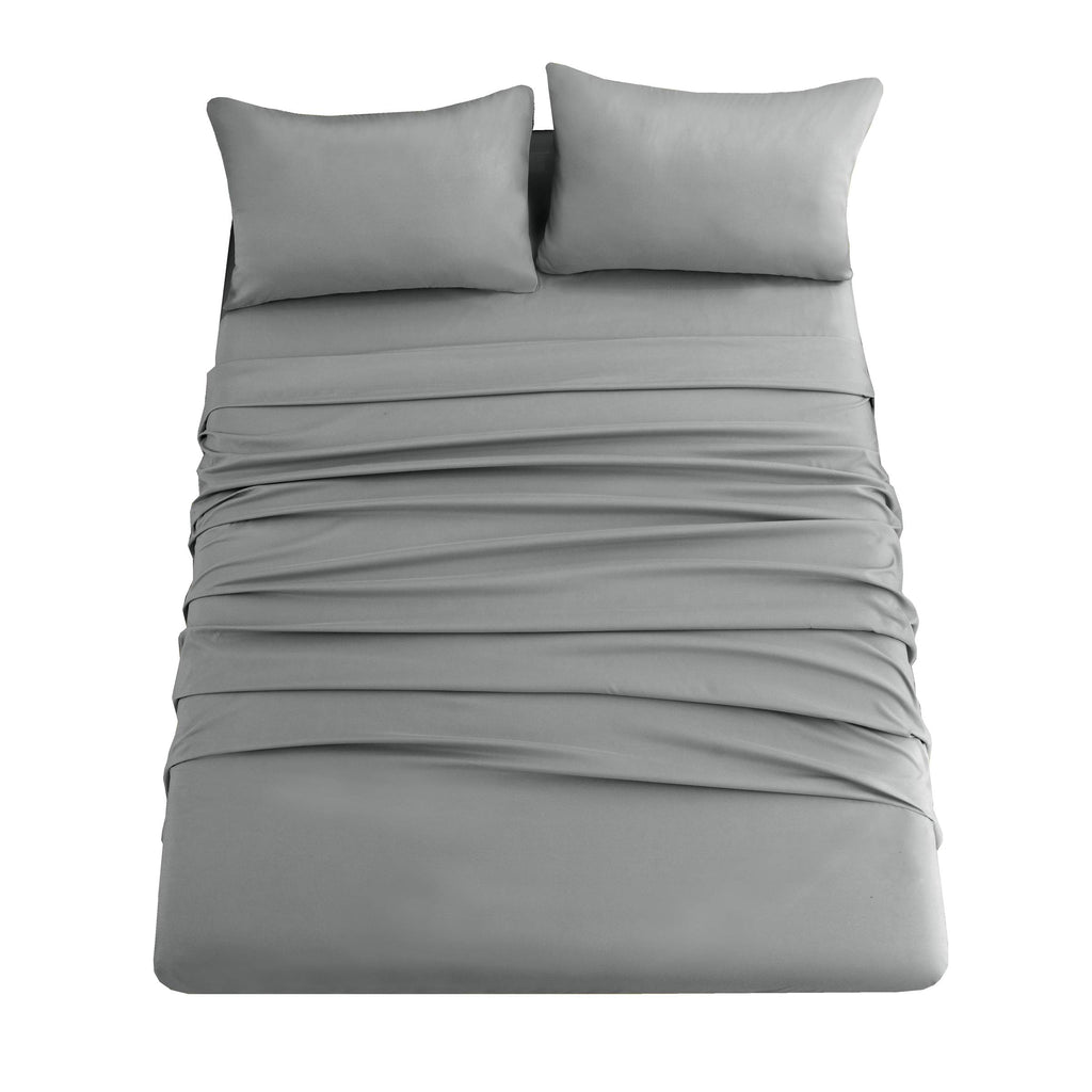 Ghooss 4 Piece Bed Sheet Set With Deep Pocket-Microfiber Bedding Super Soft Sheets-Wrinkle, Fade Free, Stain Resistant-Gray,King